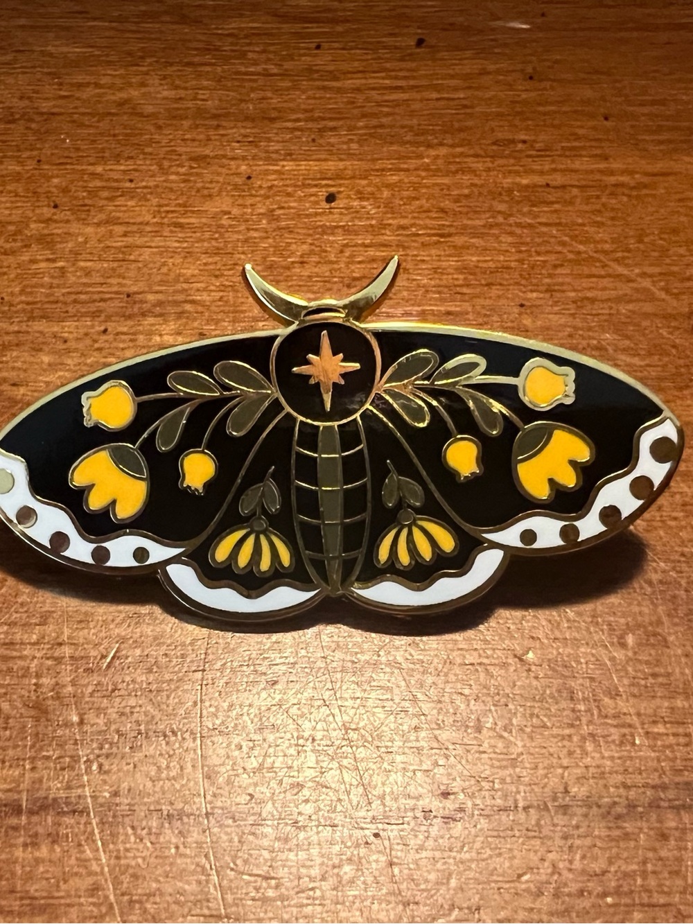 Decorative Black and Yellow Moth Brooch (Pin)